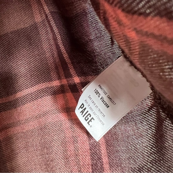Paige cranberry/pink plaid button down top size small - Picture 4 of 6